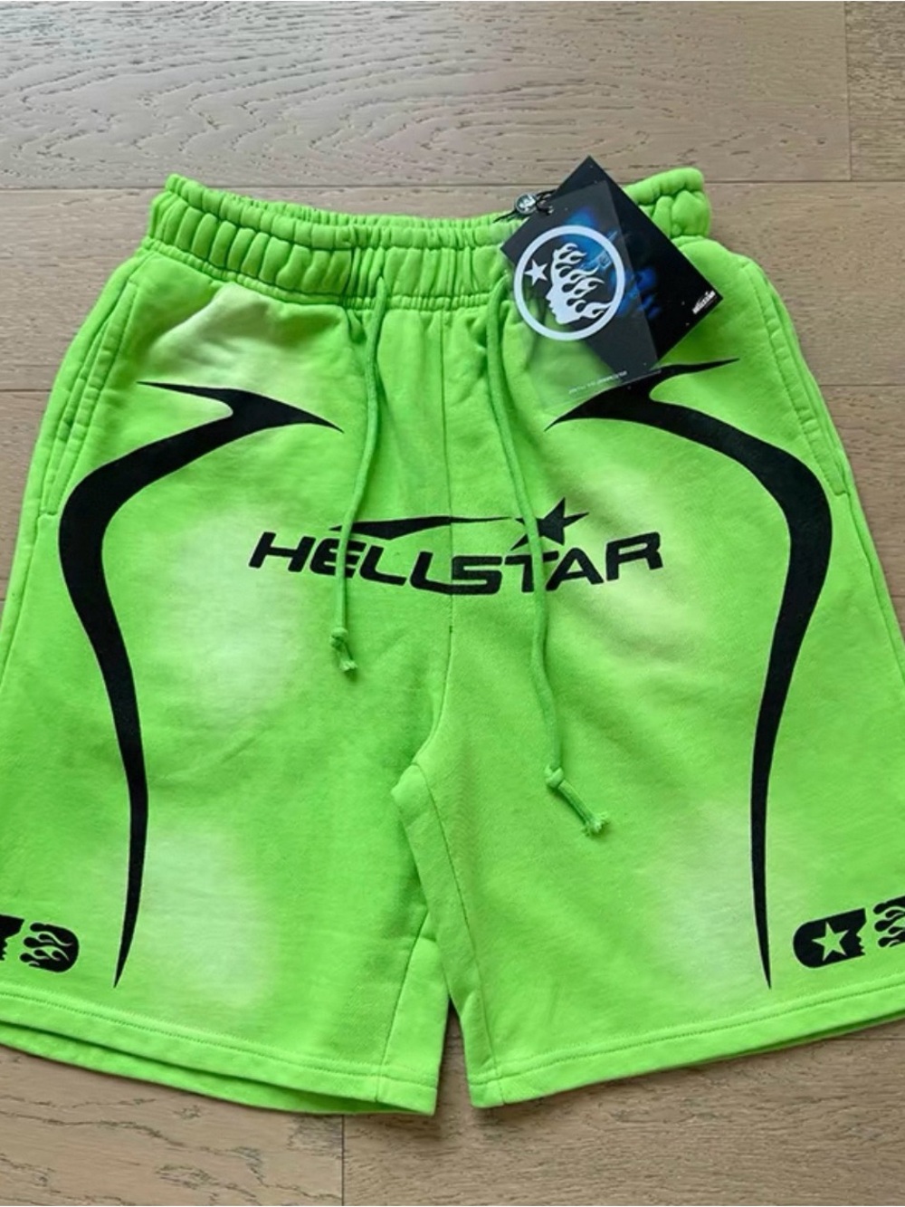 Neon green hellstar shorts